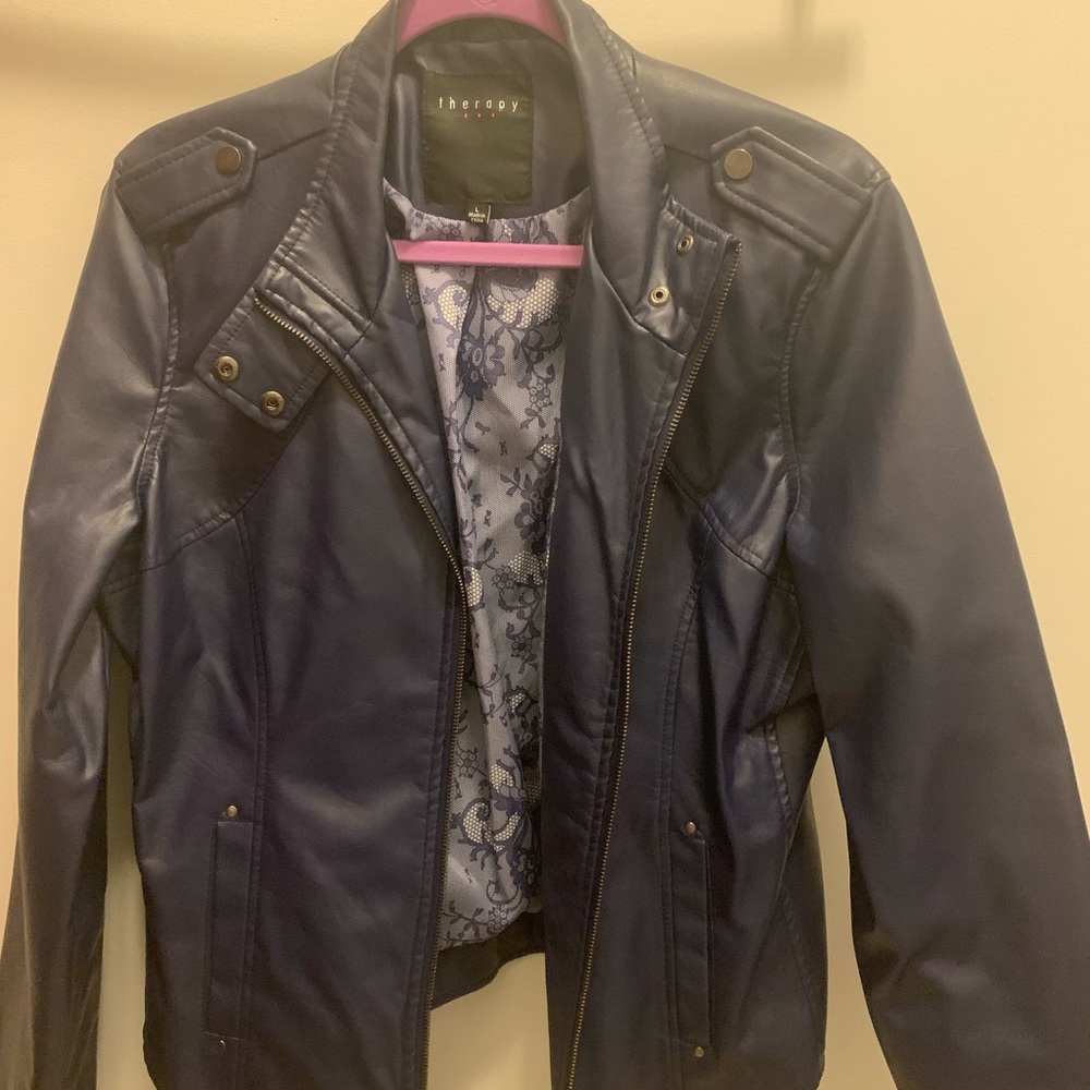 Navy pleather biker jacket